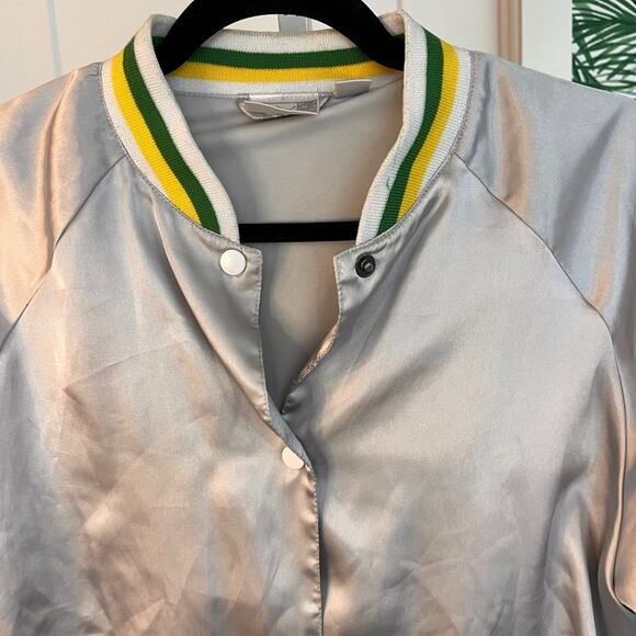 VTG Y2K Puma Women’s Silver Nylon Baseball Bomber Jacket Large - Picture 5 of 16